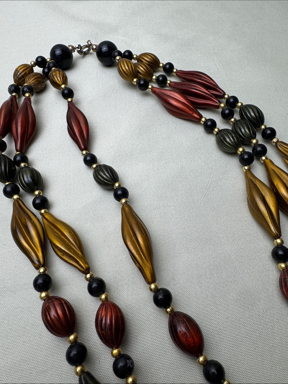 Multi-Strand Metallic Bead Necklace in Red, Gold & Black - Picture 5 of 10